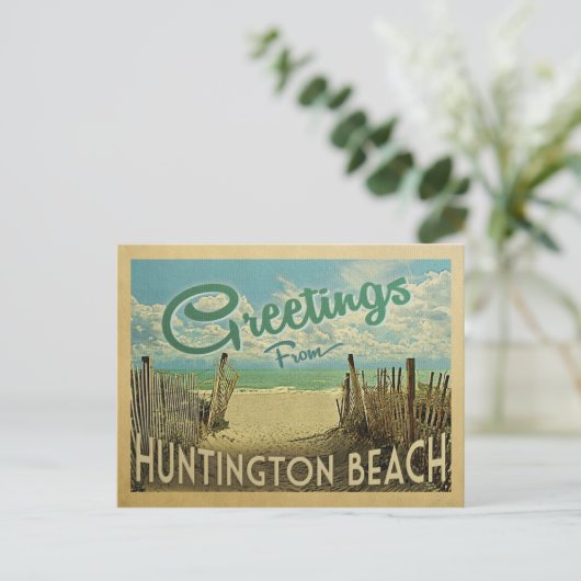 Huntington Beach Vintage Travel Postkarte (Stehend Vorderseite)