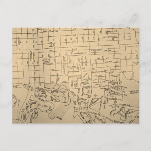 Huntington, WV Vintag Map Postkarte (Vorderseite)