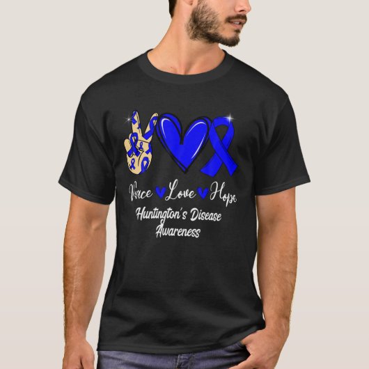 Huntington's Disease Awareness Peace Liebe Hope Bl T-Shirt (Vorderseite)