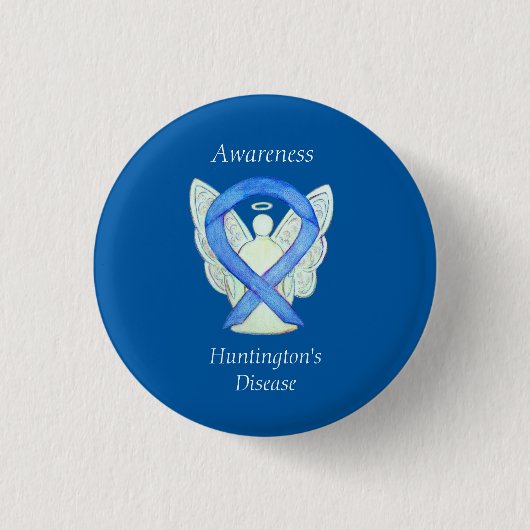 Huntington's Disease Awareness Ribbon Angel Button (Vorderseite)