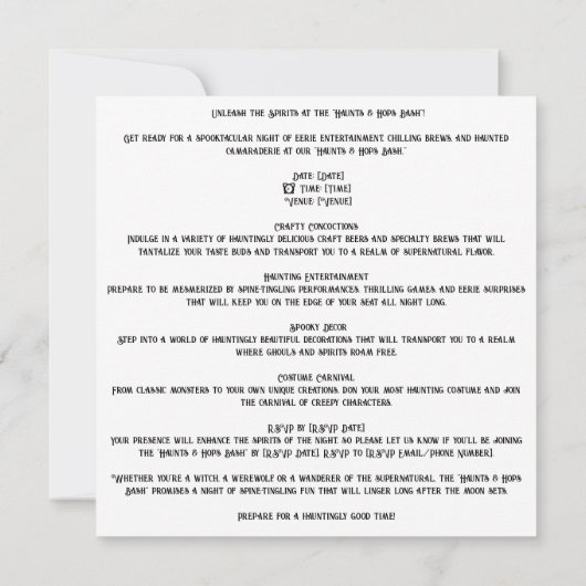 👻 "Hunts & Hops Bash" 🍻! 🍻 👻 Halloween Einladung (Rückseite)