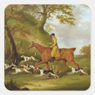 Huntsman and Hounds, 1809 (Öl auf Leinwand) Quadratischer Aufkleber