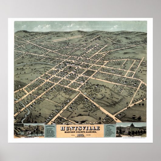 Huntsville, AL Panoramic Map - 1871 Poster (Vorne)