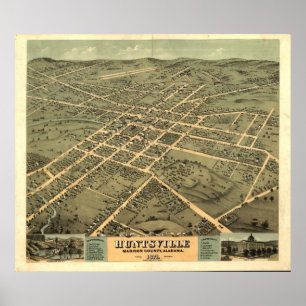 Huntsville Alabama 1871 Antike Panoramakarte Poster