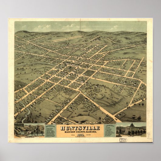Huntsville Alabama 1871 Panoramakarte Poster (Vorne)
