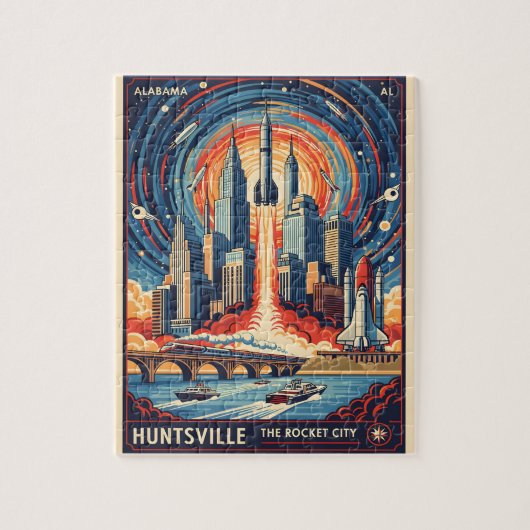 Huntsville Alabama Rocket City Futuristic Space Puzzle (Vertikal)