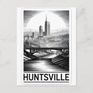 Huntsville Alabama Skyline Schwarz Weiß Holzschnit Feiertagspostkarte