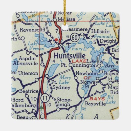 Huntsville ON Vintage Map Keramikornament (Rückseite)