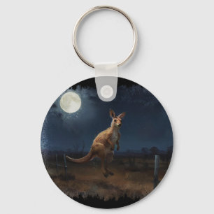 Hüpfendes Känguru & Vollmond Schlüsselanhänger