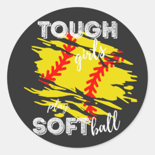 Hure Mädchen spielen Softball-Aufkleber Runder Aufkleber