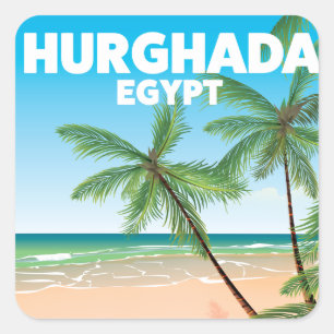 Hurghada Ägypten Reiseplakat Quadratischer Aufkleber
