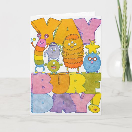 Hurra Burfday Monster Letterpress Karte (Vorderseite)