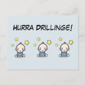 Hurra Drillinge, Glückwunsch Geburt, 3 Jungs, Postkarte (Vorderseite)