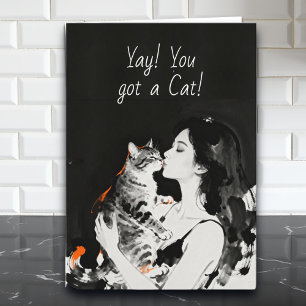 Hurra! Du hast eine neue Katze Gratulationskarte Karte