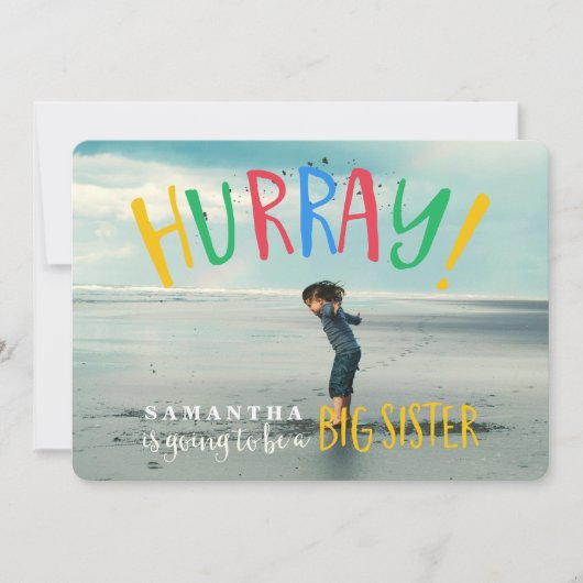 Hurra! | Große Schwester Foto Schwangerschaft Ankü Ankündigung (Vorderseite)