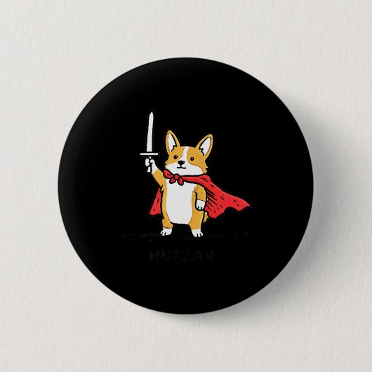 Hurra Lustiger Mittelalterlicher Corgi Ritter Schw Button (Vorderseite)