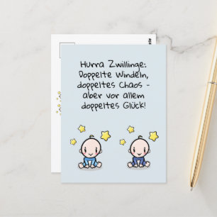 Hurra Zwillinge, Glückwunsch Geburt, 2 Jungs Postkarte