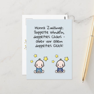 Hurra Zwillinge, Glückwunsch Geburt, 2 Jungs Postkarte