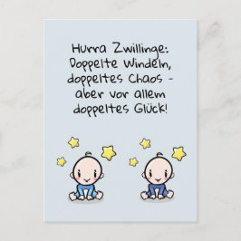 Hurra Zwillinge, Glückwunsch Geburt, 2 Jungs Postkarte