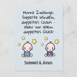 Hurra Zwillinge, Glückwunsch Geburt, mit Namen,   Postkarte