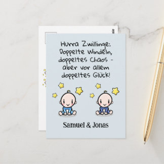 Hurra Zwillinge, Glückwunsch Geburt, mit Namen, Postkarte