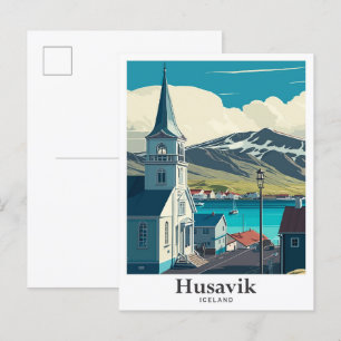 Husavik Island Kunst Vintage Reiseporträt Postkarte