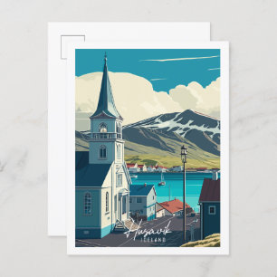 Husavik Island Vintage Illustration Postkarte