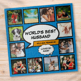 Husband 12 Foto Collage Comic Book Fun Blue Puzzle