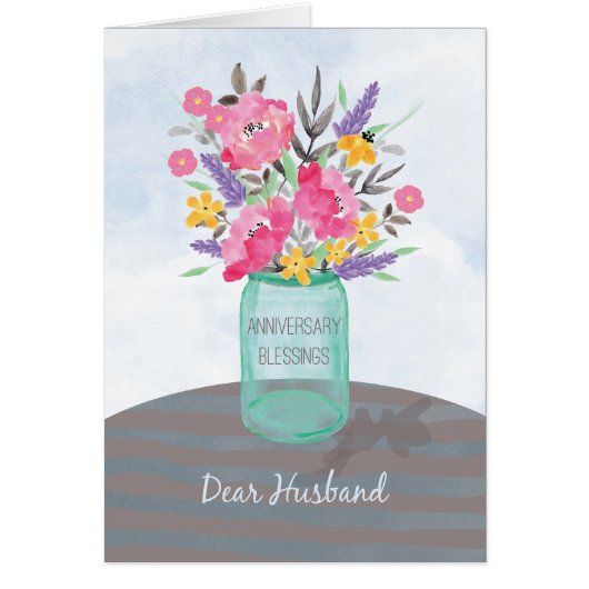 Husband Anniversary Blessings Jar Vase w/ Flowers (Vorne)