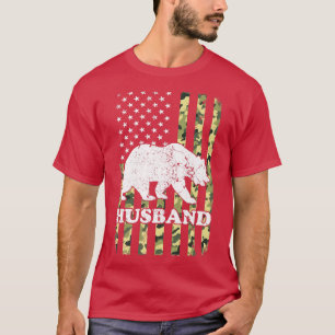 Husband Bear Camping Wandern Camouflage USA Amerik T-Shirt