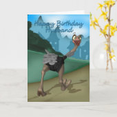 Husband Birthday Card - Cartoon Ostrich - Digital Karte (Gelbe Blume)