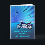 Husband Birthday Motorrad Sunset Card Karte<br><div class="desc">Herzlichen Glückwunsch zur Geburtstagskarte mit einem Motorrad. Eine perfekte Karte für einen Biker. Ein blaues Motorrad mit einem stilvollen Sonnenuntergang und fliegenden Vögeln. Jeder Radfreund wird Liebe haben,  eine solche Karte zu bekommen.</div>