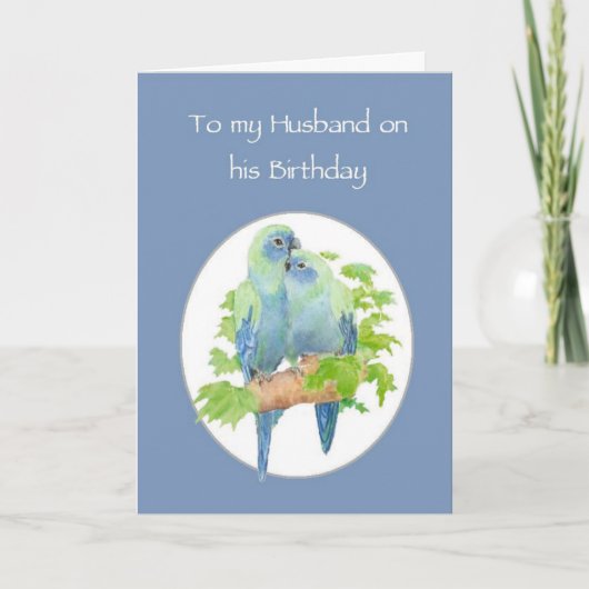 Husband Birthday Niedlich Cuddling Parrot Couple Karte (Vorderseite)