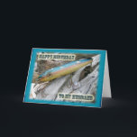 Husband Birthday Point Jude Cape Codder Lure Karte<br><div class="desc">Obwohl ein bisschen verprügelt,  scheint dieser Kerl bereit,  einen anderen Tag zu kämpfen.  Vintage Fischköder sind heutzutage ein heißer Sammlergegenstand.  Ich mag sie mit der Schlacht Narben von harten Kämpfen mit feurigen Fischen.</div>