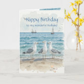 Husband Birthday, Romantic, Seagull Beach, Shore Karte (Gelbe Blume)