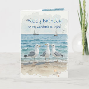 Husband Birthday, Romantic, Seagull Beach, Shore Karte