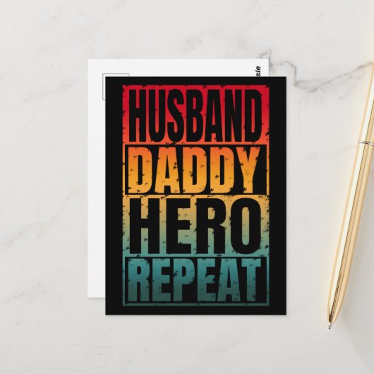 Husband Daddy Hero Repeat Postkarte (Vorderseite/Rückseite Beispiel)