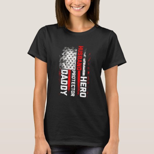 Husband Daddy Protector Hero American Flag Indepen T-Shirt (Vorderseite)