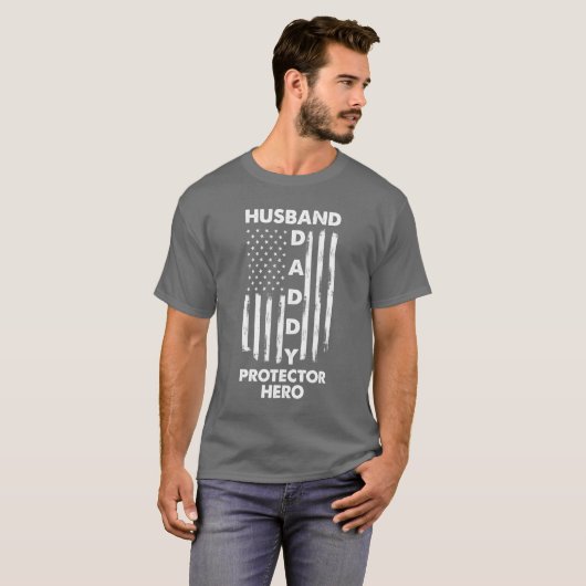Husband Daddy Protector Hero Fathers Day Geschenk T-Shirt (Vorne ganz)