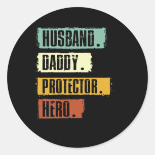 Husband Daddy Protector Hero Fathers Day Vintag Runder Aufkleber