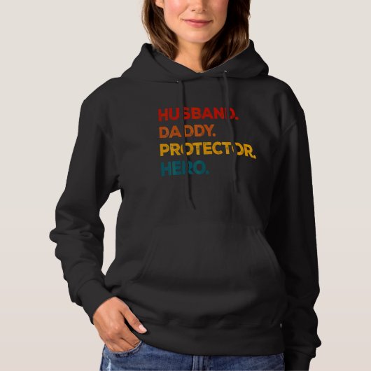 Husband Daddy Protector Hero Vatertag Vintag Hoodie (Vorderseite)