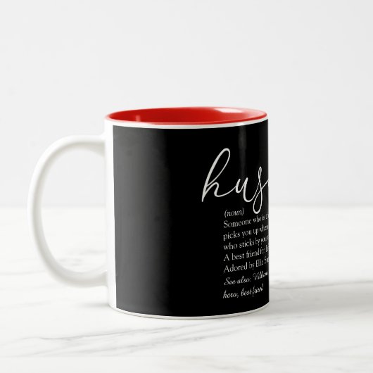 Husband Definition Elegantes Script Liebe Herz Zweifarbige Tasse (Links)