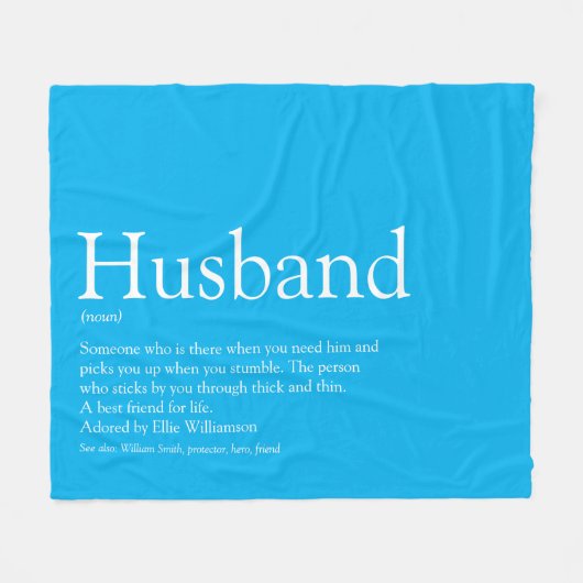 Husband Definition Modern Sky Blue Fun Fleecedecke (Vorderseite (Horizontal))