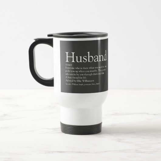 Husband Definition Moderner grauer Typografischer  Reisebecher (Links)