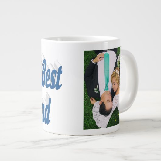 Husband-Foto mit blauem Text Riesencoffee Tasse (Vorderseite Rechts)