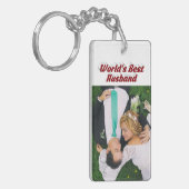 Husband-Foto mit bordeauxfarbenem Text Schlüsselanhänger (Vorderseite links)