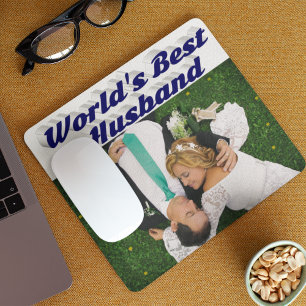 Husband-Foto mit dunkelblauem Text Mousepad