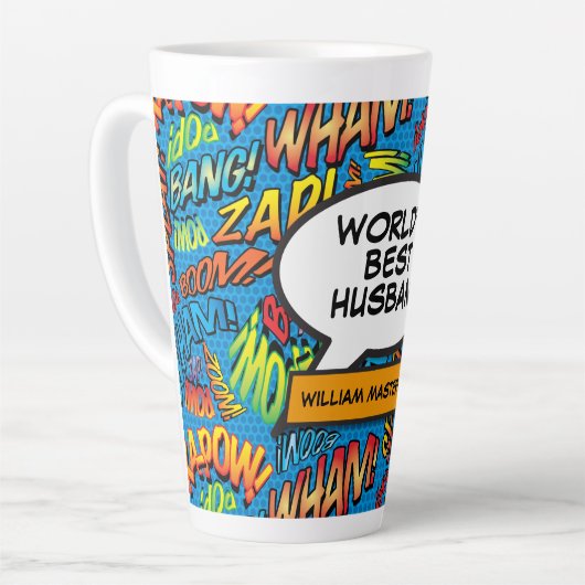 Husband Fun Cool farbiges Comic Typografisch Milchtasse (Linke Ecke)