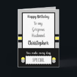Husband Geburtstag jeden Tag ist besonders grau Karte<br><div class="desc">Herzlichen Glückwunsch zum Geburtstag meines wunderschönen Mannes.
In Grau,  Gelb und Schwarz.
Sie machen jeden Tag etwas Besonderes.
Liebe für immer und immer.
Ich weckte neben dir Liebe.</div>