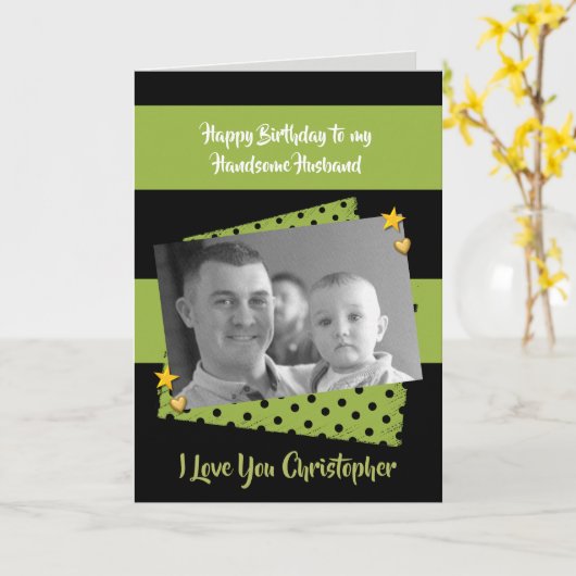 Husband green & black Birthday foto greeting Karte (Gelbe Blume)